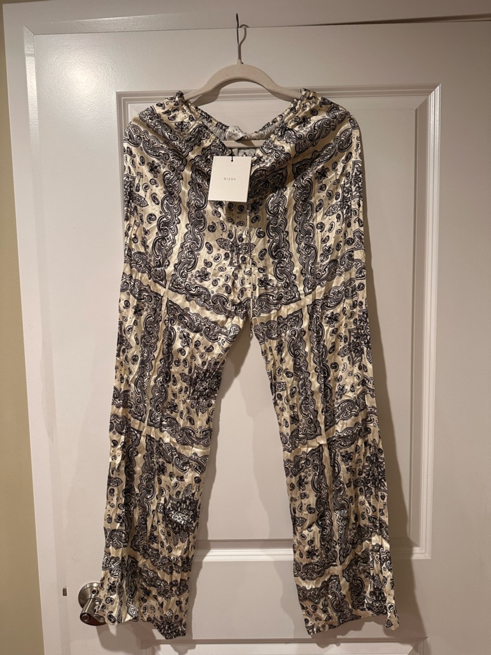 DISSH Cream and Black Paisley Wide-Leg Pants